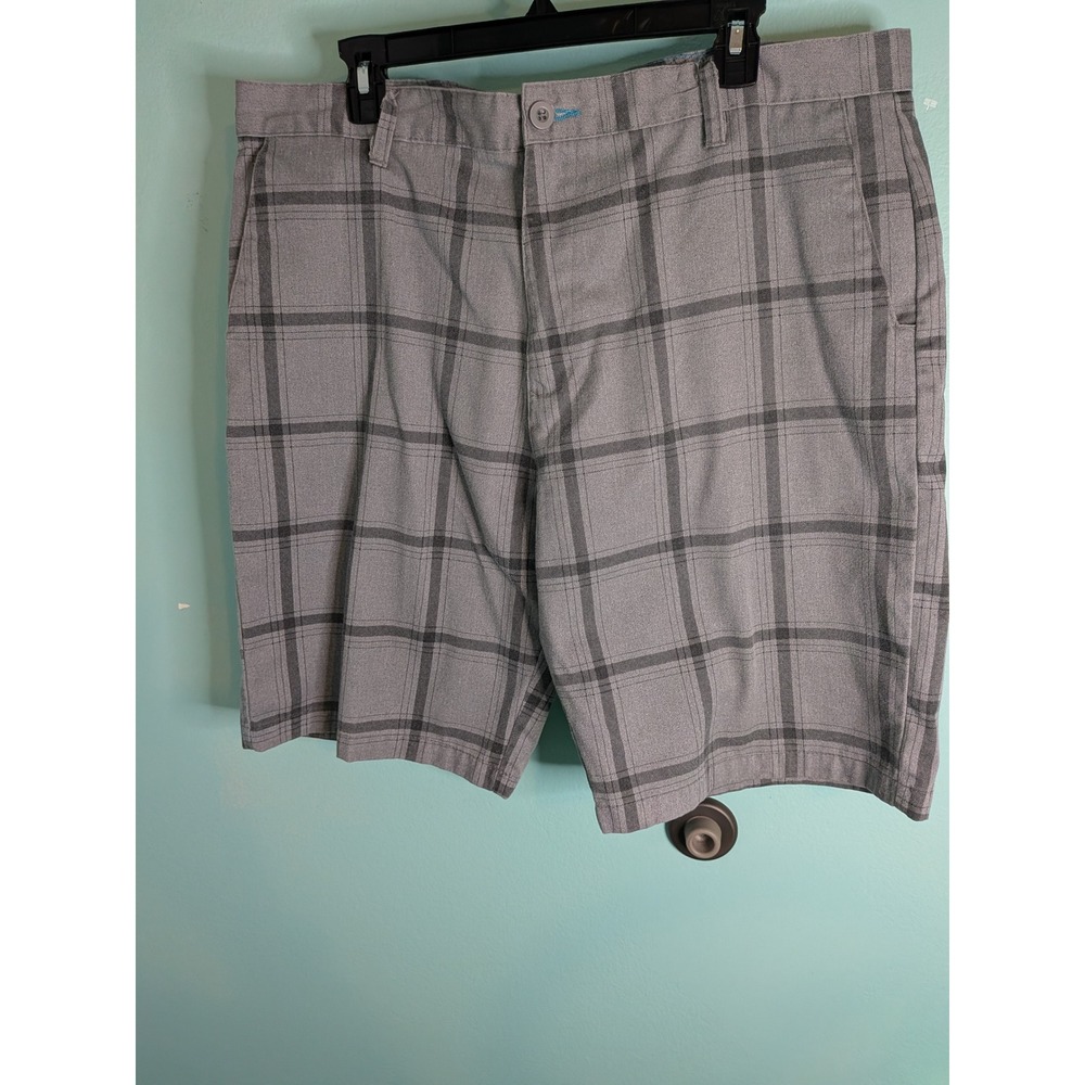 Burnside Mens Plaid Hybrid Shorts Grey Charcoal Quick Dry Size 36 Utility Pocket